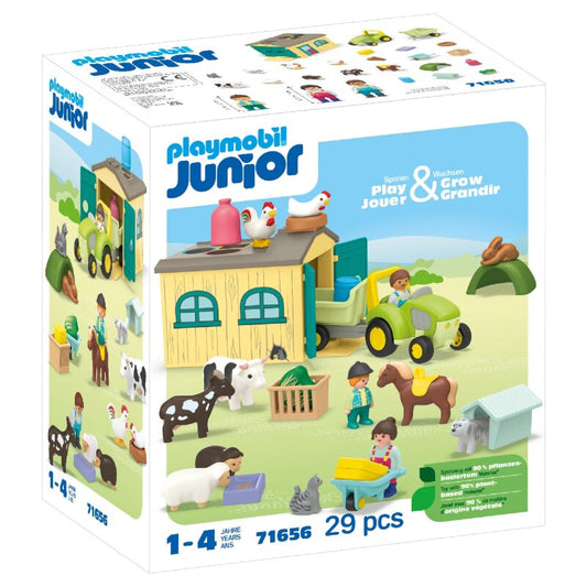 Playmobil Junior Bauernhof-Abenteuer mit Traktor, Anhänger und tierischen Freunden