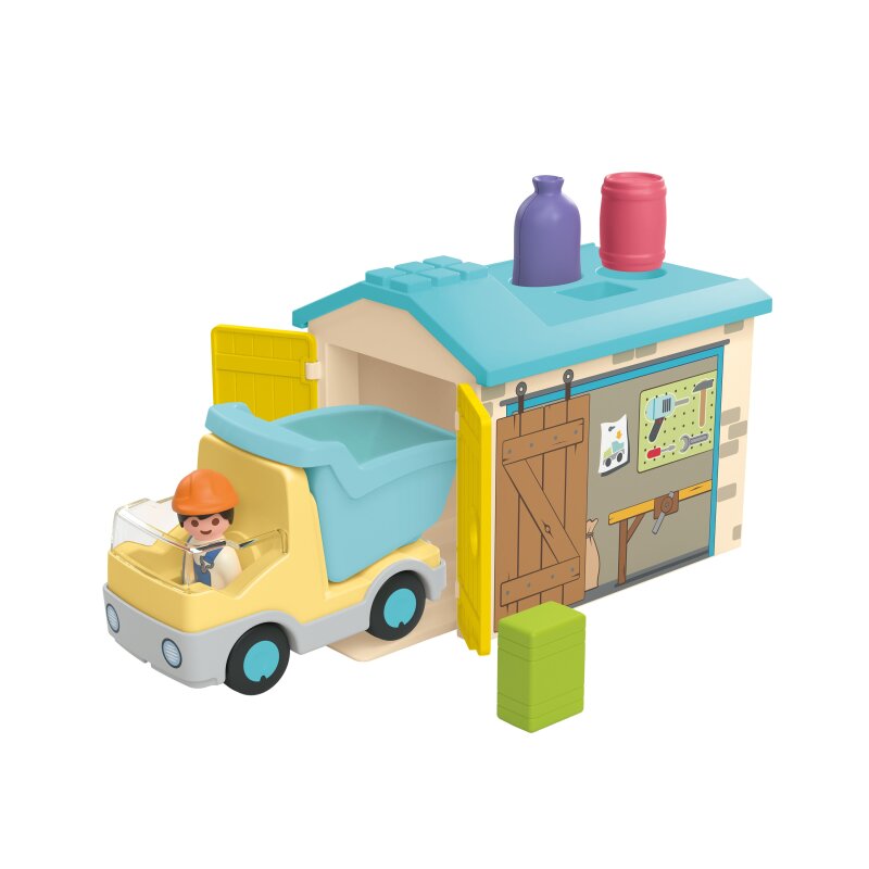 Playmobil Junior LKW mit Sortiergarage inklusive beweglicher Kippmulde und Garage