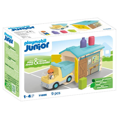 Playmobil Junior LKW mit Sortiergarage inklusive beweglicher Kippmulde und Garage