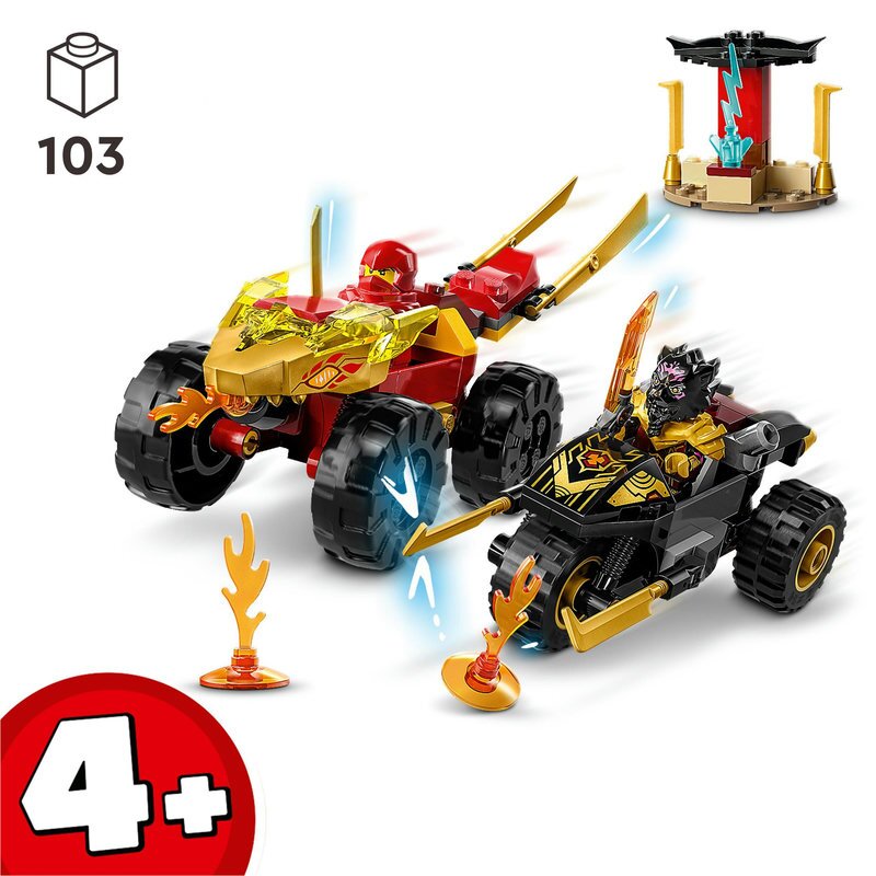 LEGO Ninjago Verfolgungsjagd mit Kais Flitzer und Ras Motorrad