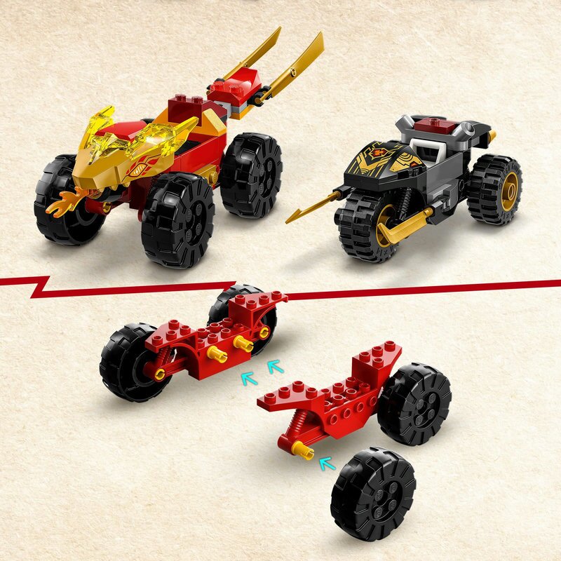 LEGO Ninjago Verfolgungsjagd mit Kais Flitzer und Ras Motorrad